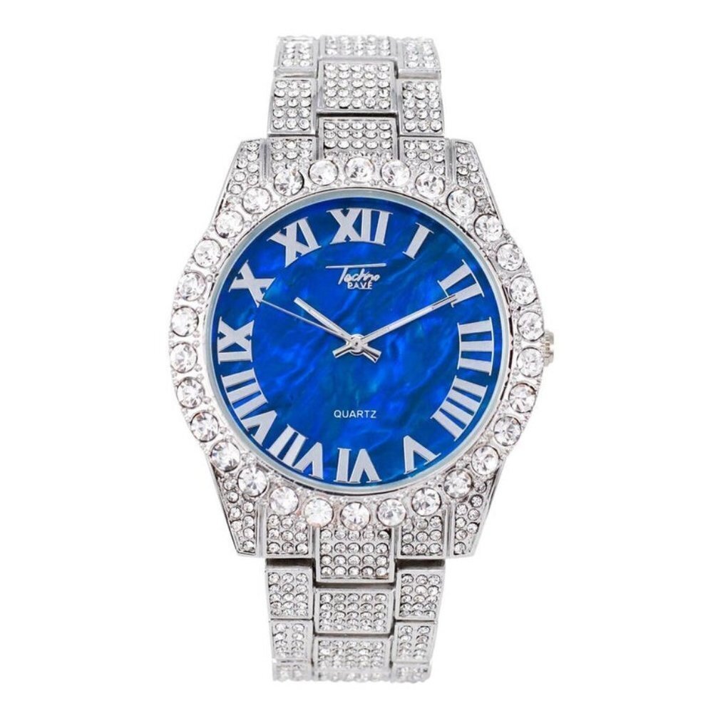 Iced Out White Gold Blue Face CZ Watch | Hip Hop